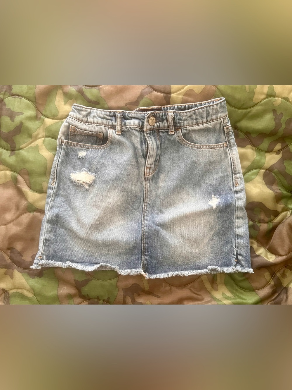 GAP Kids Distressed Denim Mini Skirt Adjustable Waist Size 10